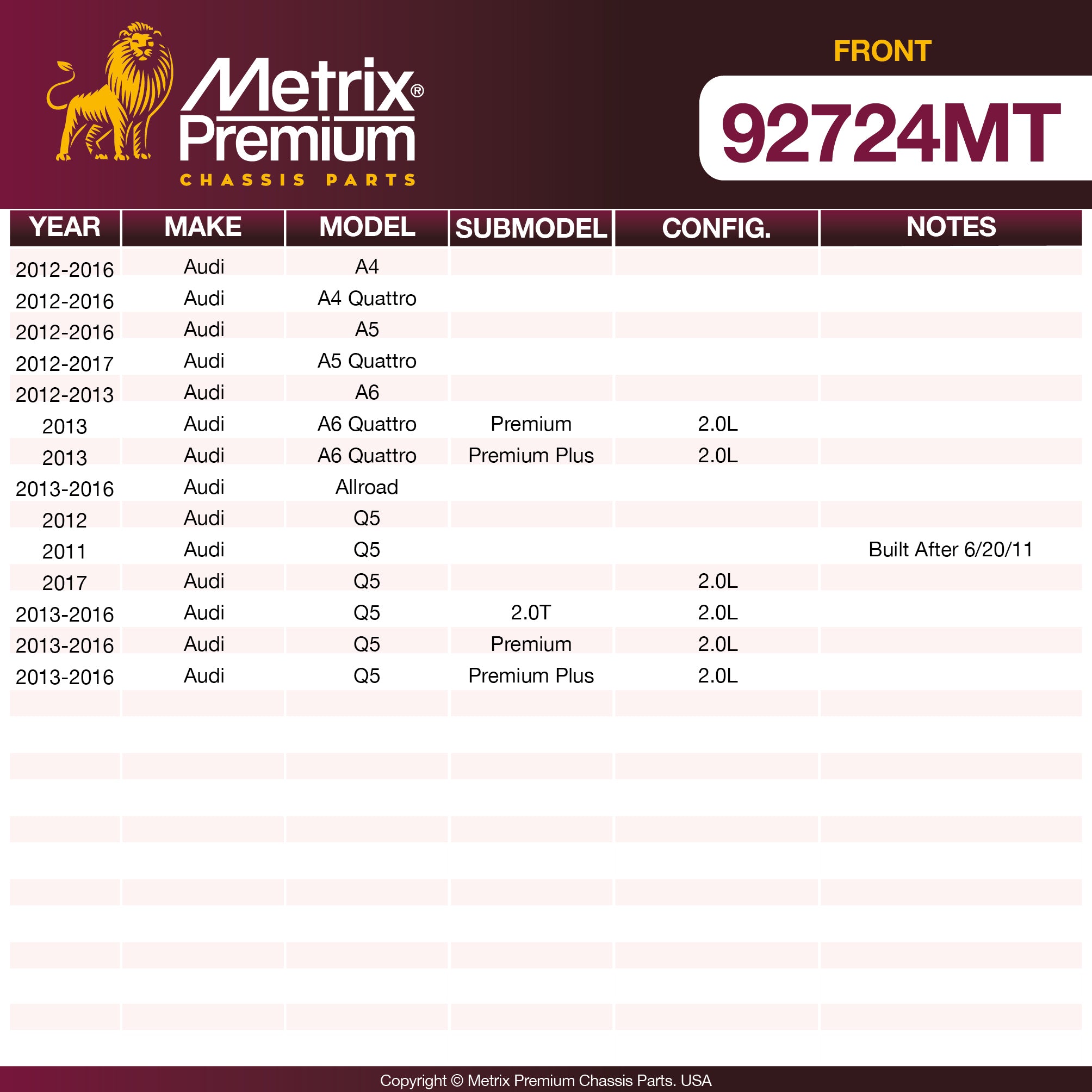 Metrix Premium Front Disc Brake Rotor Kit 92724MT OEM fit spare parts
