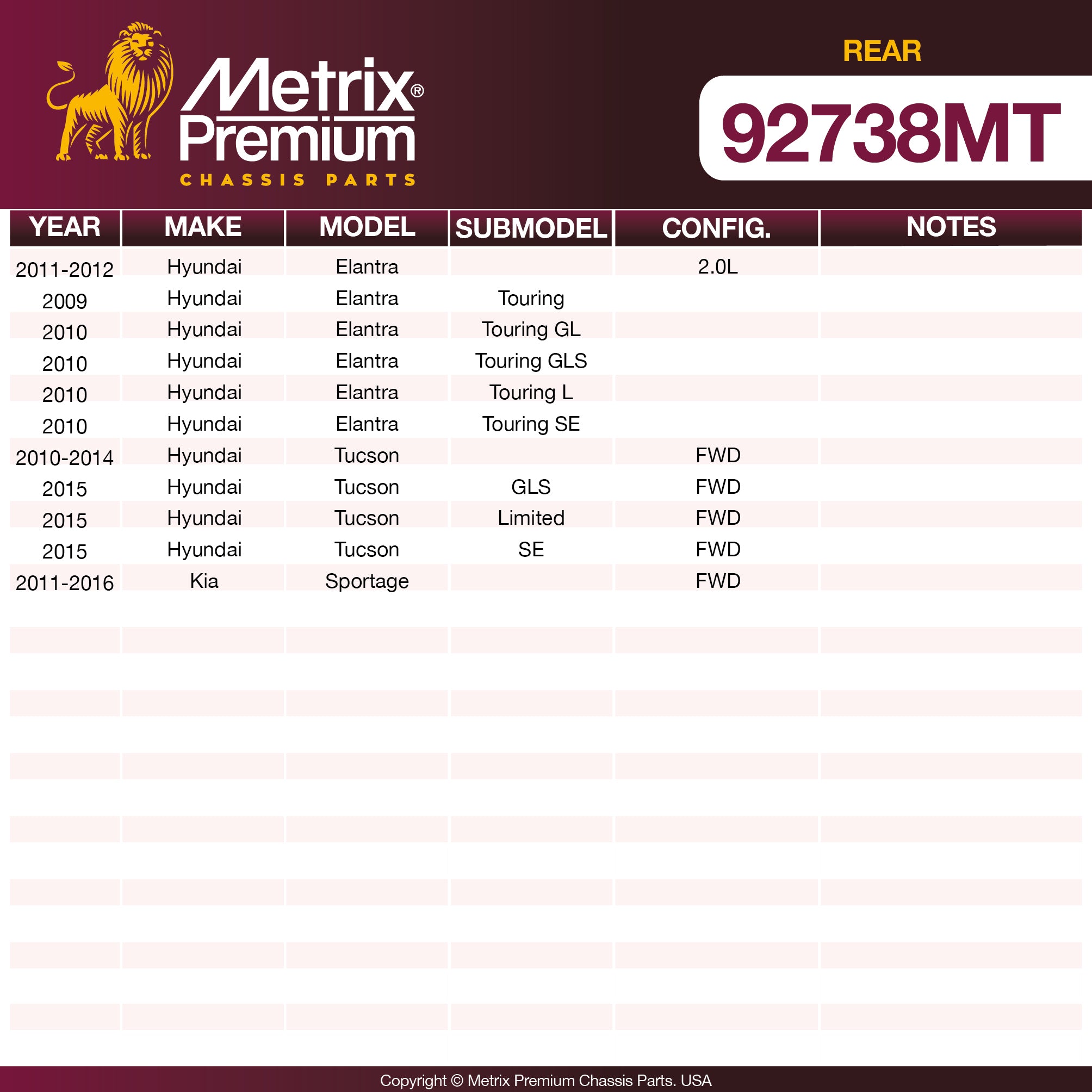 Metrix Premium Rear Disc Brake Rotor Kit 92738MT OEM fit spare parts
