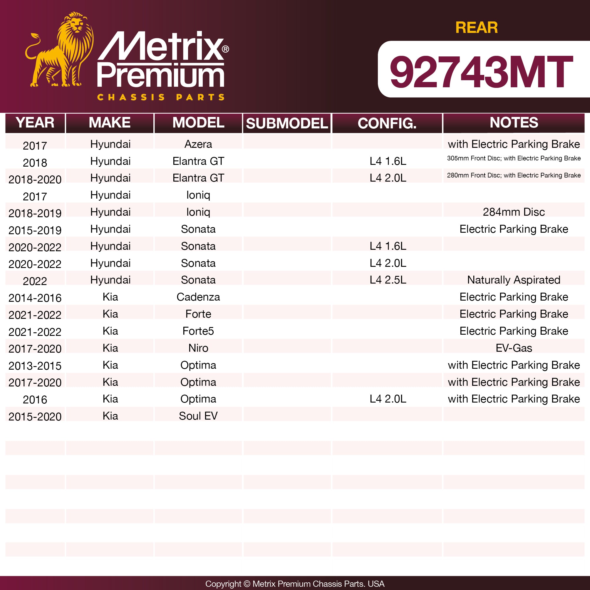 Metrix Premium Rear Disc Brake Rotor Kit 92743MT OEM fit spare parts
