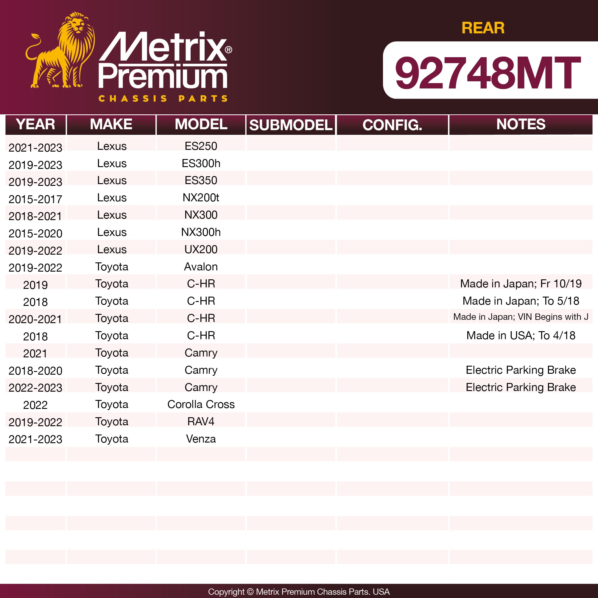 Metrix Premium Rear Disc Brake Rotor Kit 92748MT OEM fit spare parts