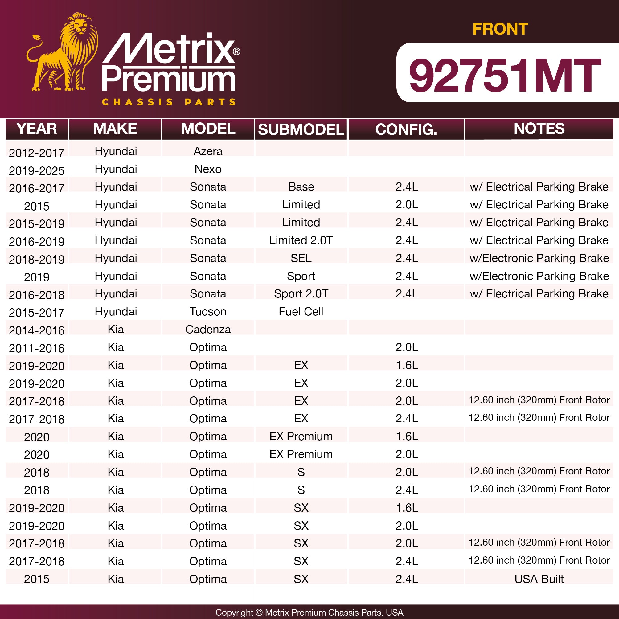 Metrix Premium Front Disc Brake Rotor Kit 92751MT OEM fit spare parts