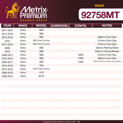 Metrix Premium Rear Disc Brake Rotor Kit 92758MT OEM fit spare parts