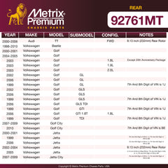 Metrix Premium Rear Disc Brake Rotor Kit 92761MT OEM fit spare parts
