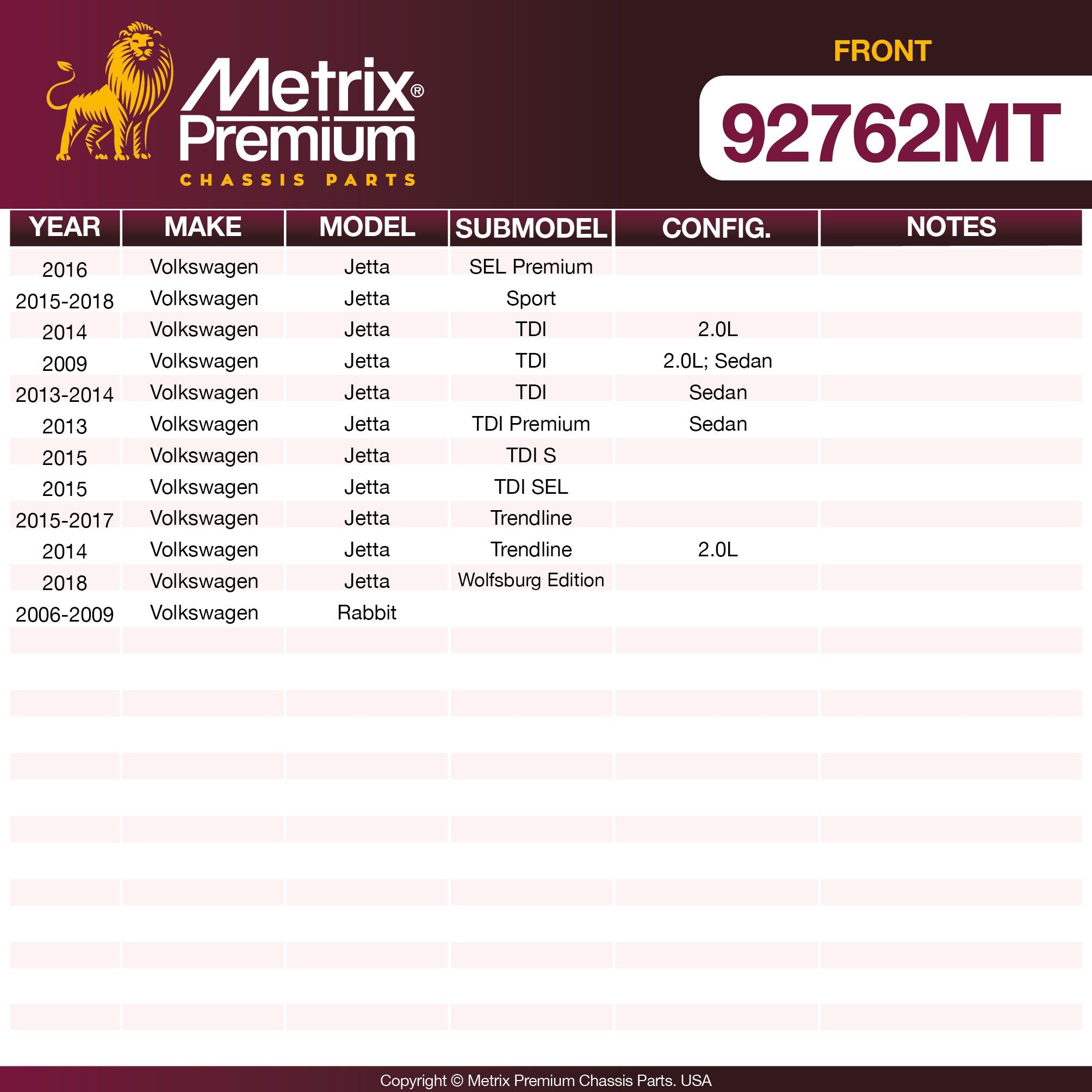 Metrix Premium Front Disc Brake Rotor Kit 92762MT suspension steering brake parts