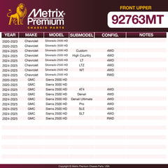 Metrix Premium Chassis Parts Front Upper Control Arm and Ball Joint Assembly Kit 92763MT OEM fit auto parts