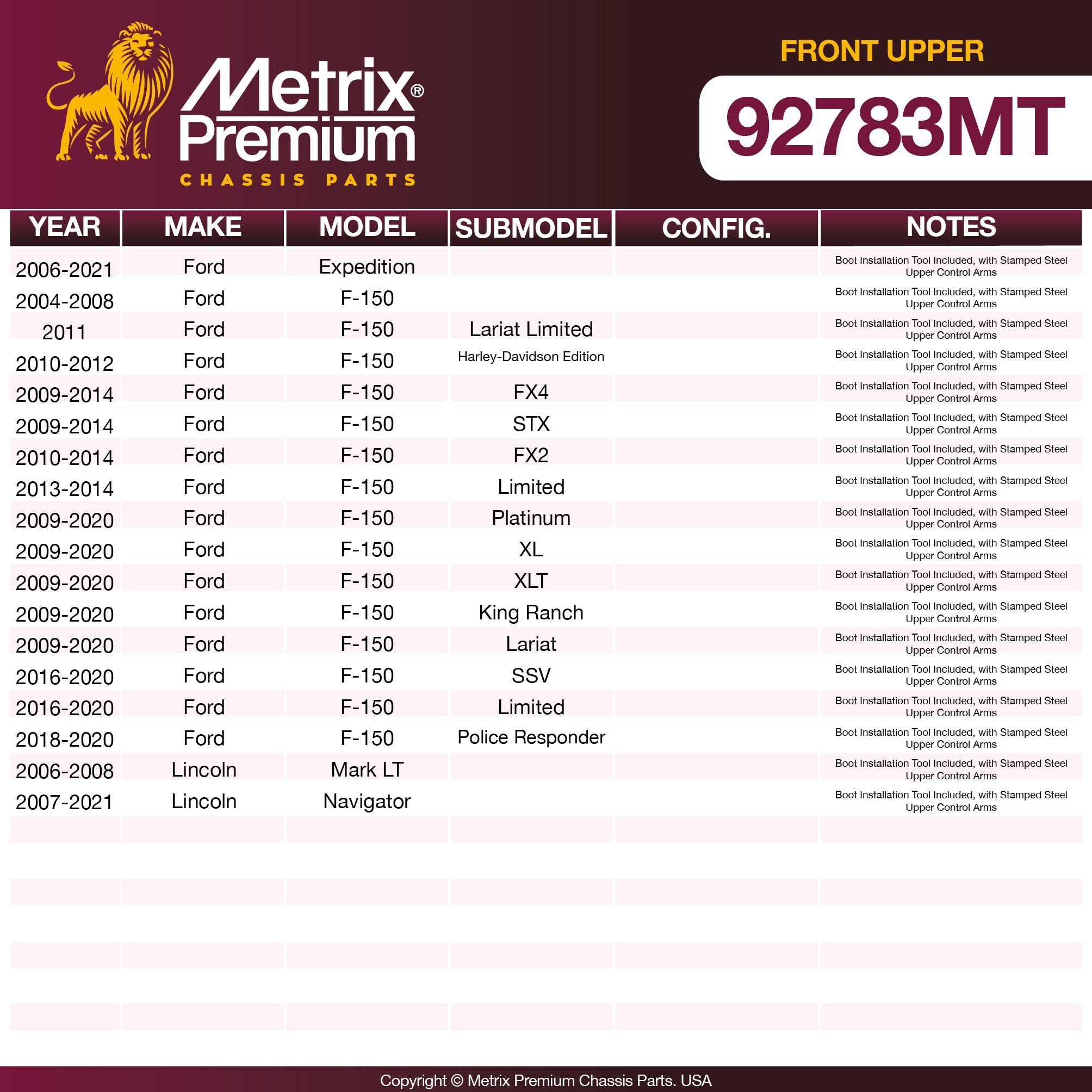 Metrix Premium Front Upper Ball Joint Kit 92783MT OEM fit spare parts
