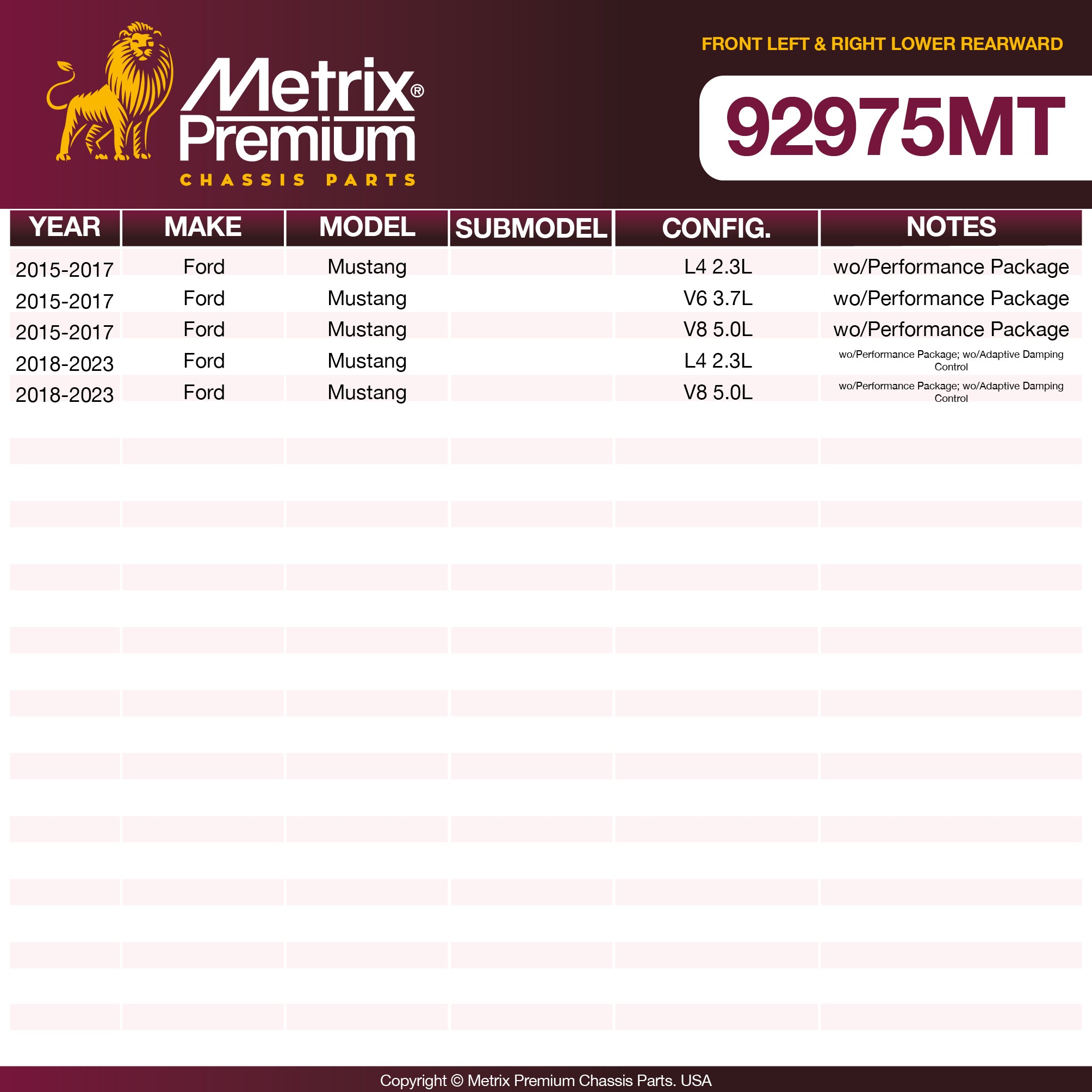 Metrix Premium Front Left & Right Lower Rearward Control Arm And Ball Joint Assembly Kit 92975MT OEM fit spare parts