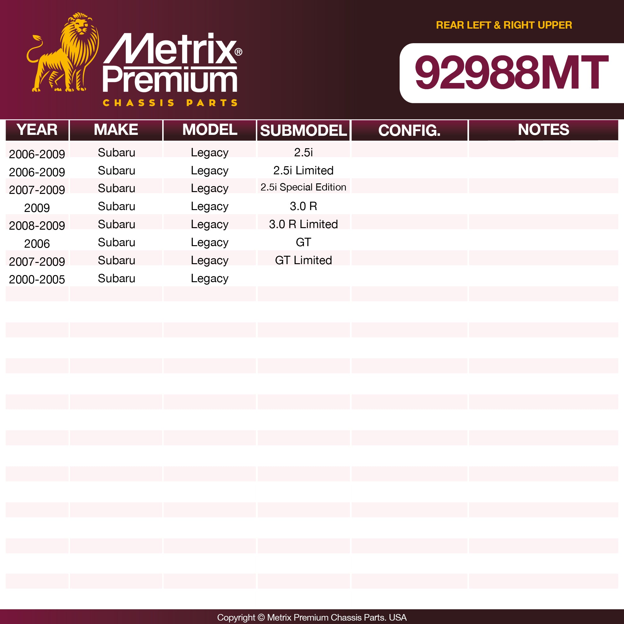 Metrix Premium Chassis Parts 2 PC Rear Left & Right Upper Control Arm Kit 92988MT aftermarket car parts