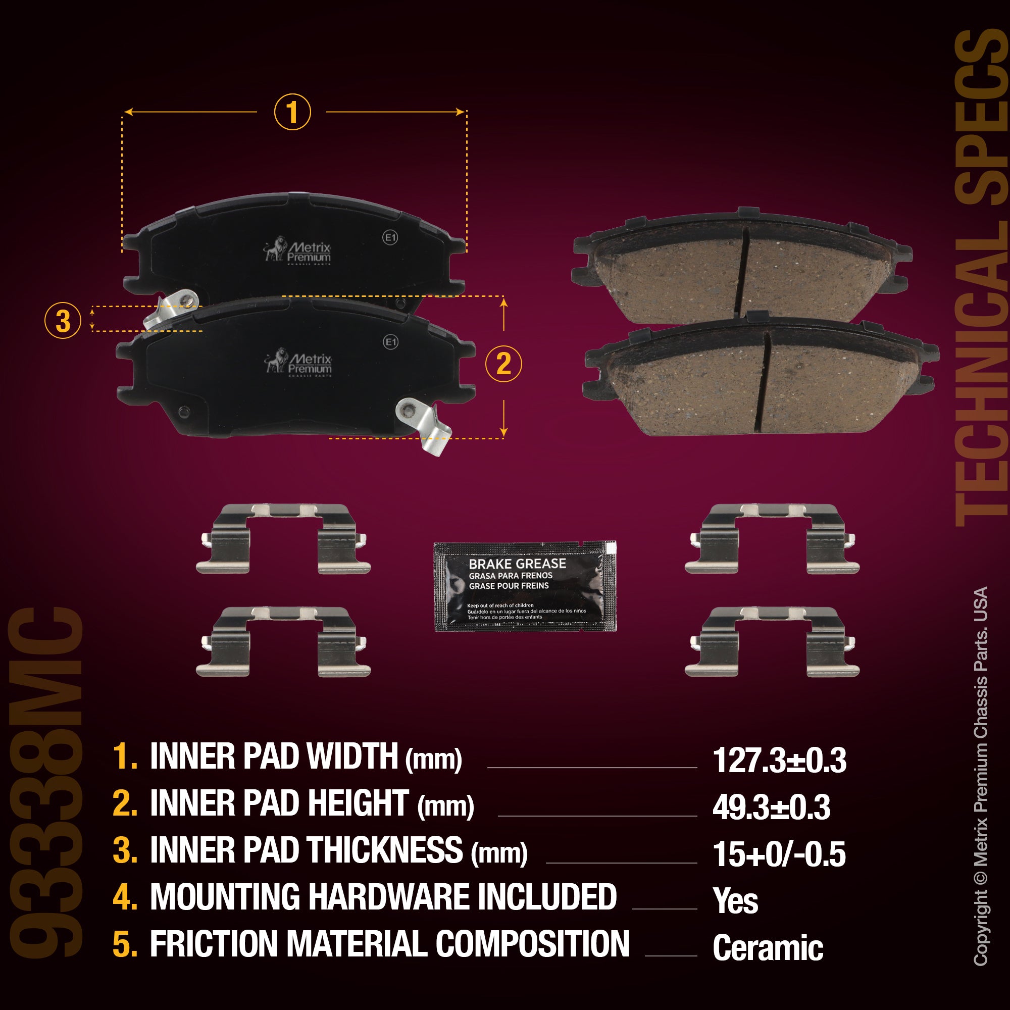 Metrix Premium Chassis Parts Front Disc Brake Pad Set 93338MC aftermarket car parts