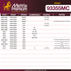Metrix Premium Chassis Parts Front Disc Brake Pad Set 93355MC OEM fit auto parts