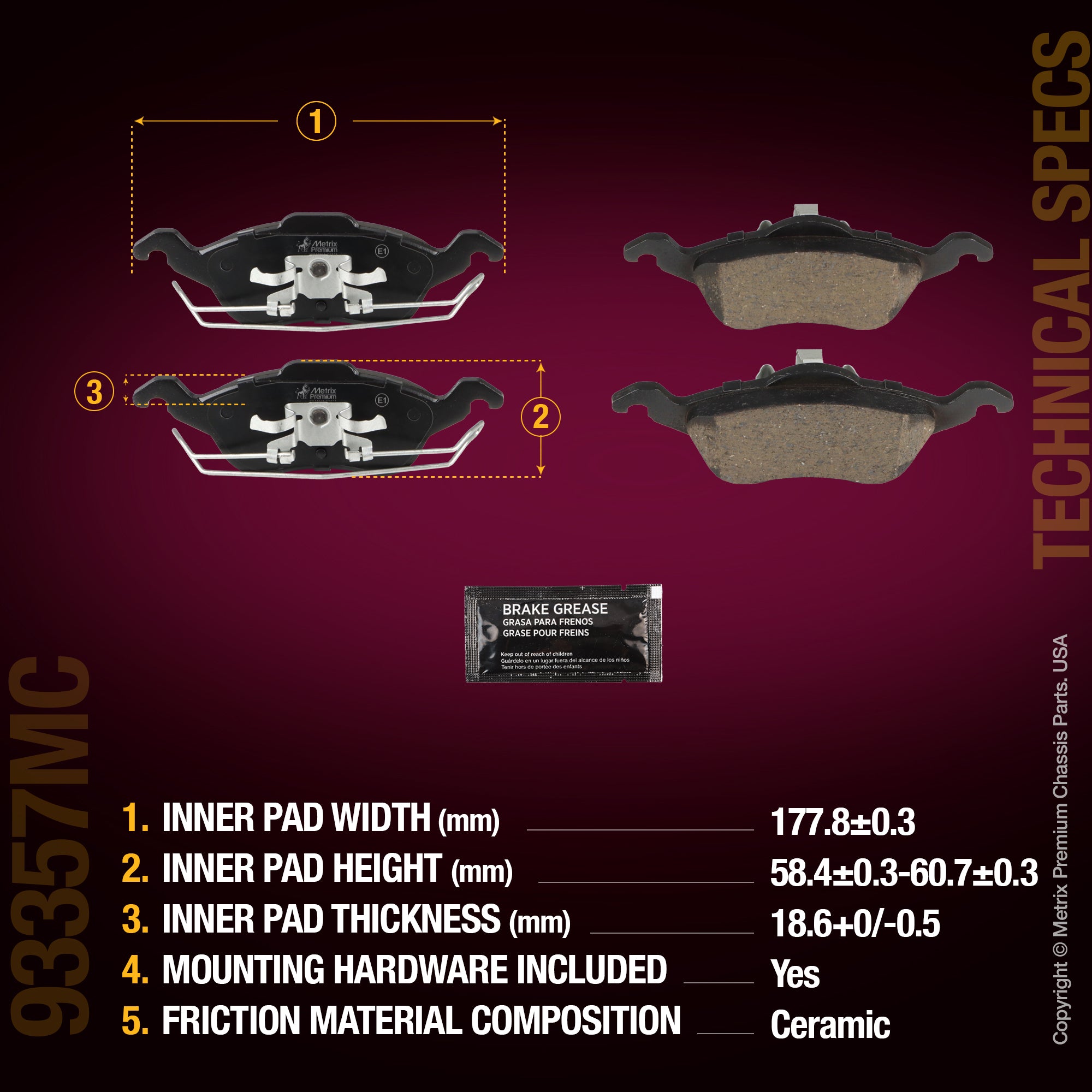 Metrix Premium Chassis Parts Front Disc Brake Pad Set 93357MC aftermarket car parts