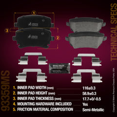 Metrix Premium Chassis Parts Rear Disc Brake Pad Set 93359MS aftermarket car parts