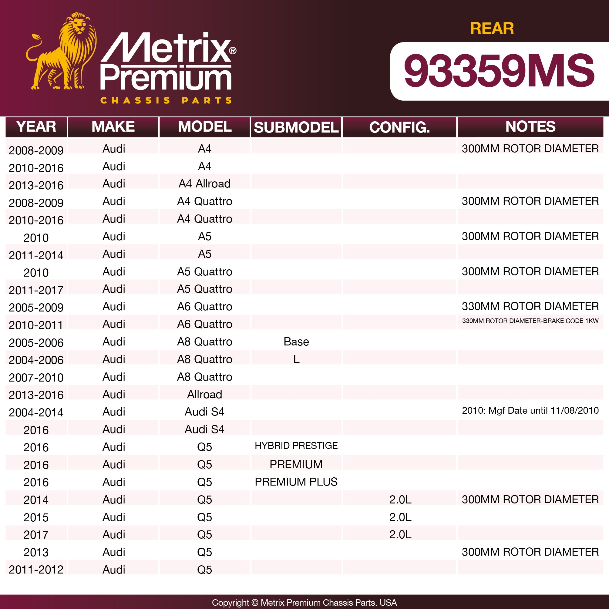 Metrix Premium Chassis Parts  suspension steering brake parts