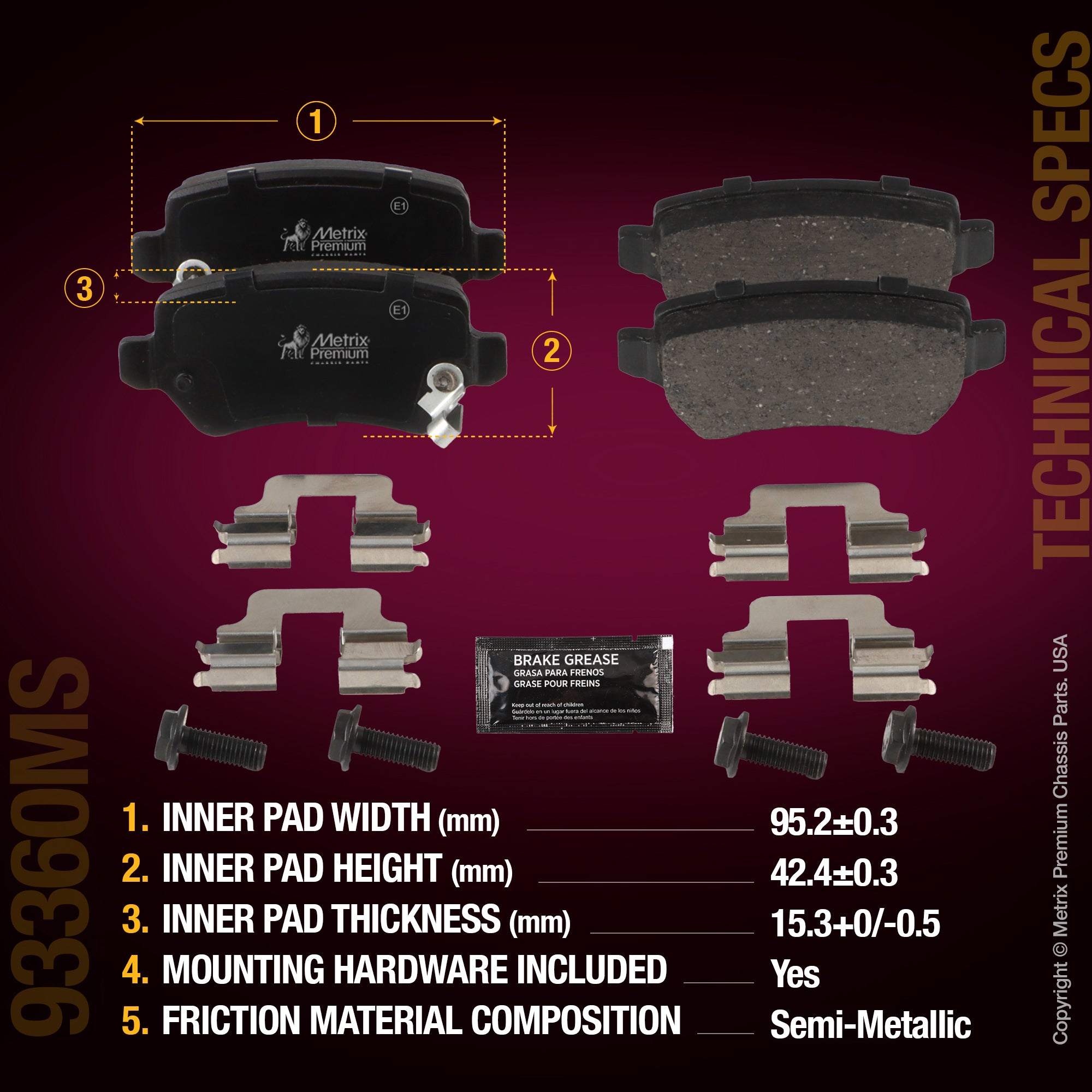 Metrix Premium Chassis Parts Rear Disc Brake Pad Set 93360MS aftermarket car parts