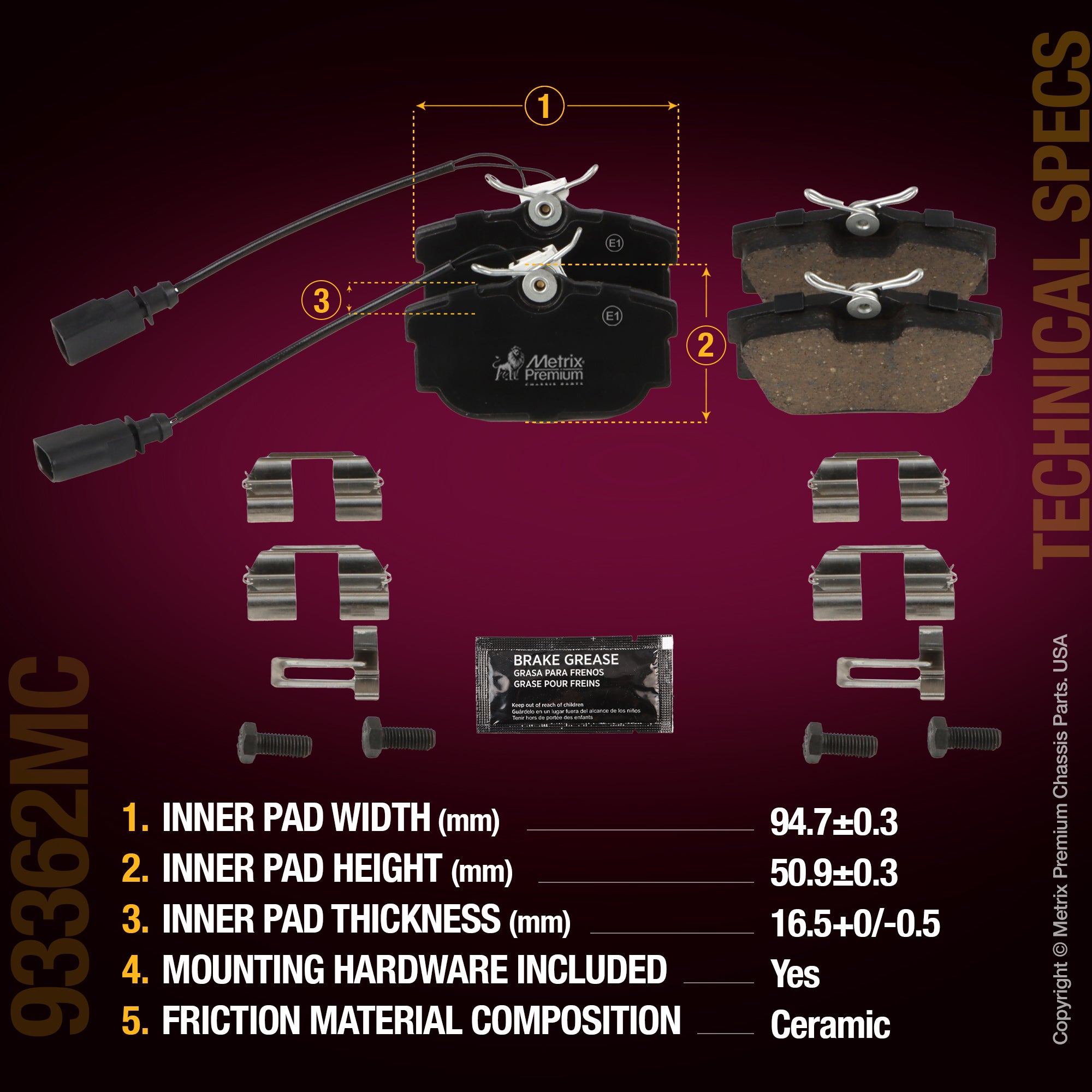 Metrix Premium Chassis Parts Rear Disc Brake Pad Set 93362MC OEM fit auto parts