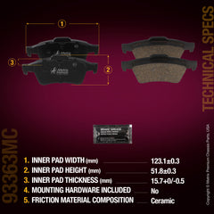 Metrix Premium Chassis Parts Rear Disc Brake Pad Set 93363MC OEM fit auto parts