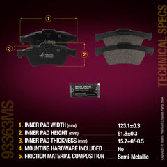 Metrix Premium Chassis Parts Rear Disc Brake Pad Set 93363MS aftermarket car parts