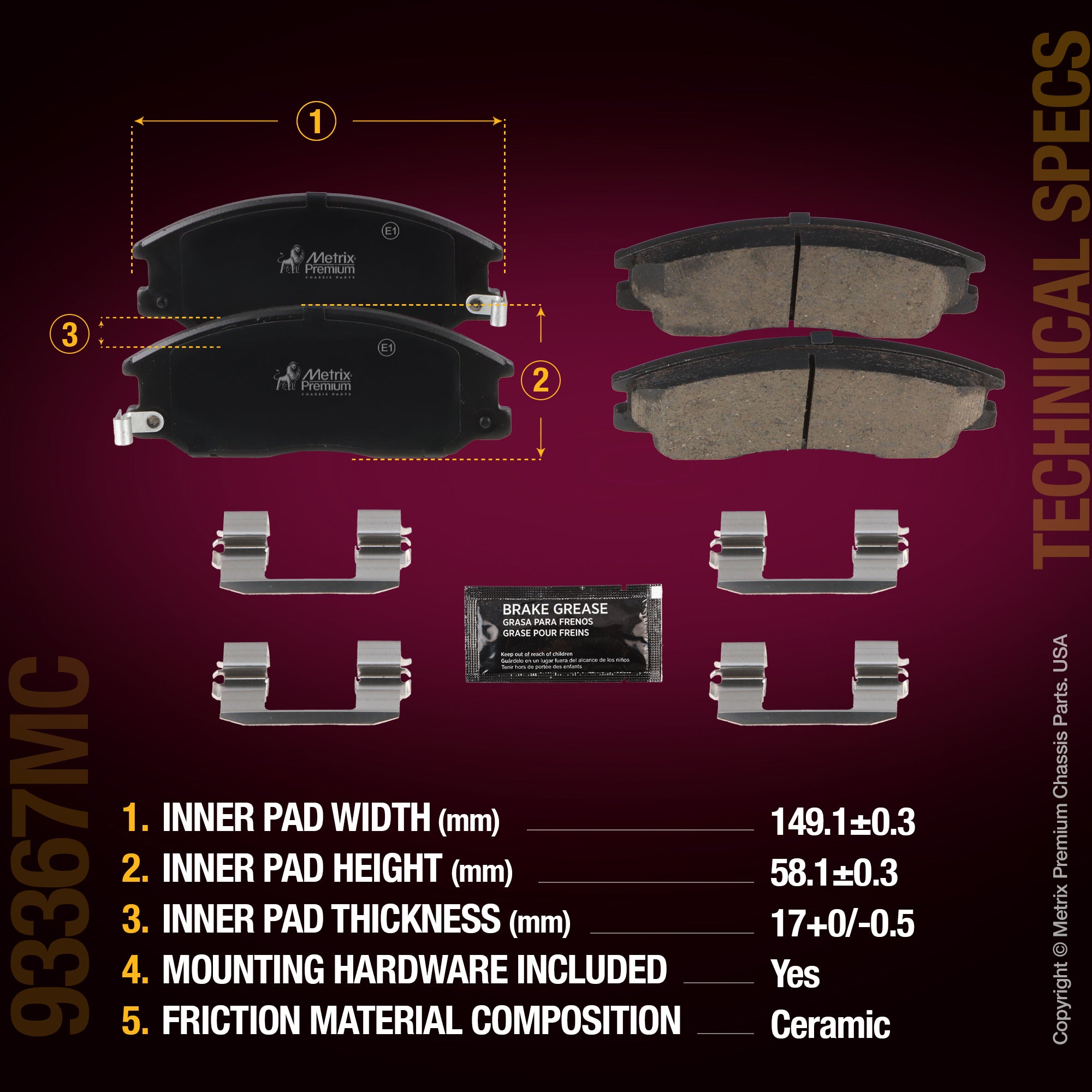 Metrix Premium Chassis Parts Front Disc Brake Pad Set 93367MC aftermarket car parts