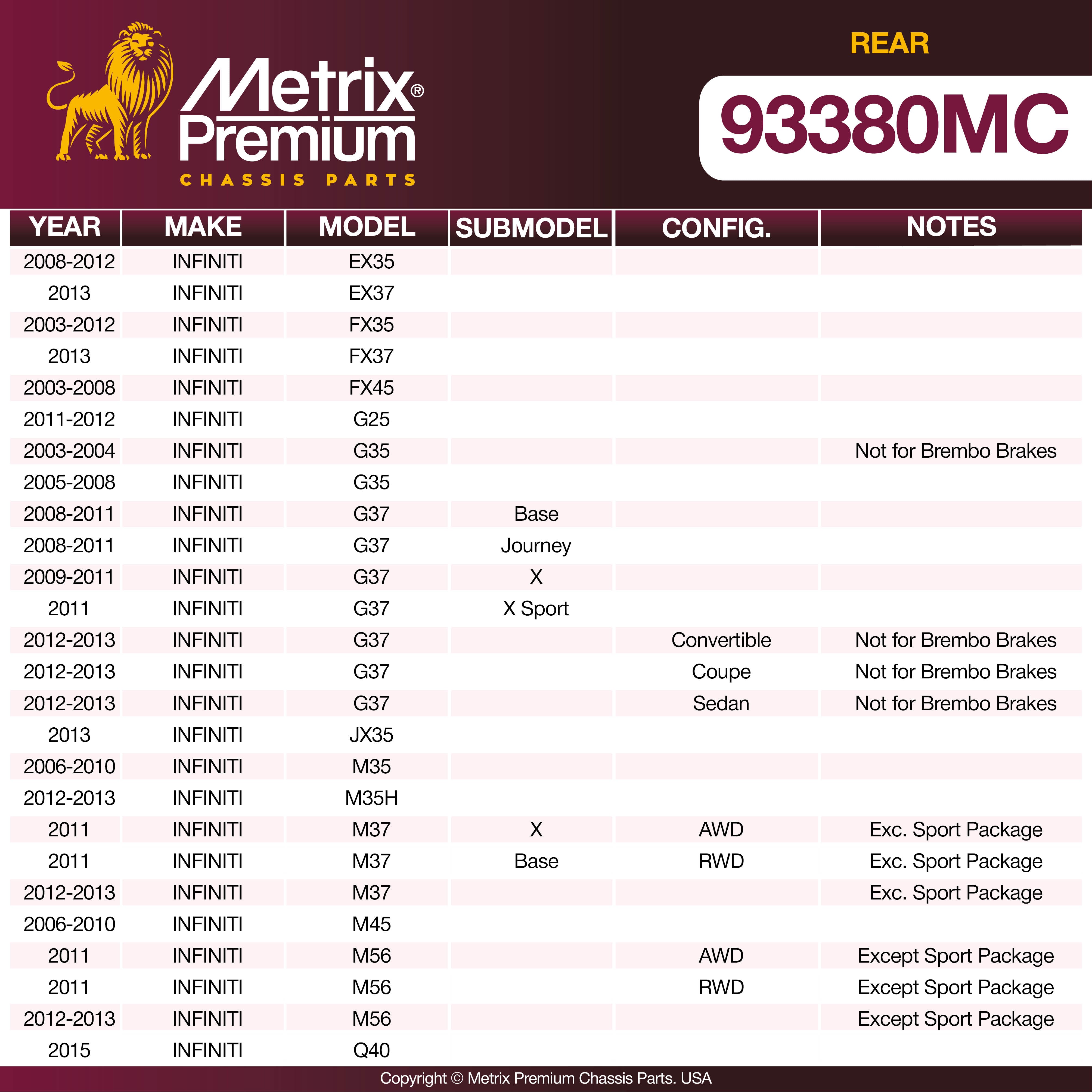 Metrix Premium Rear Disc Brake Pad Set 93380MC OEM fit spare parts