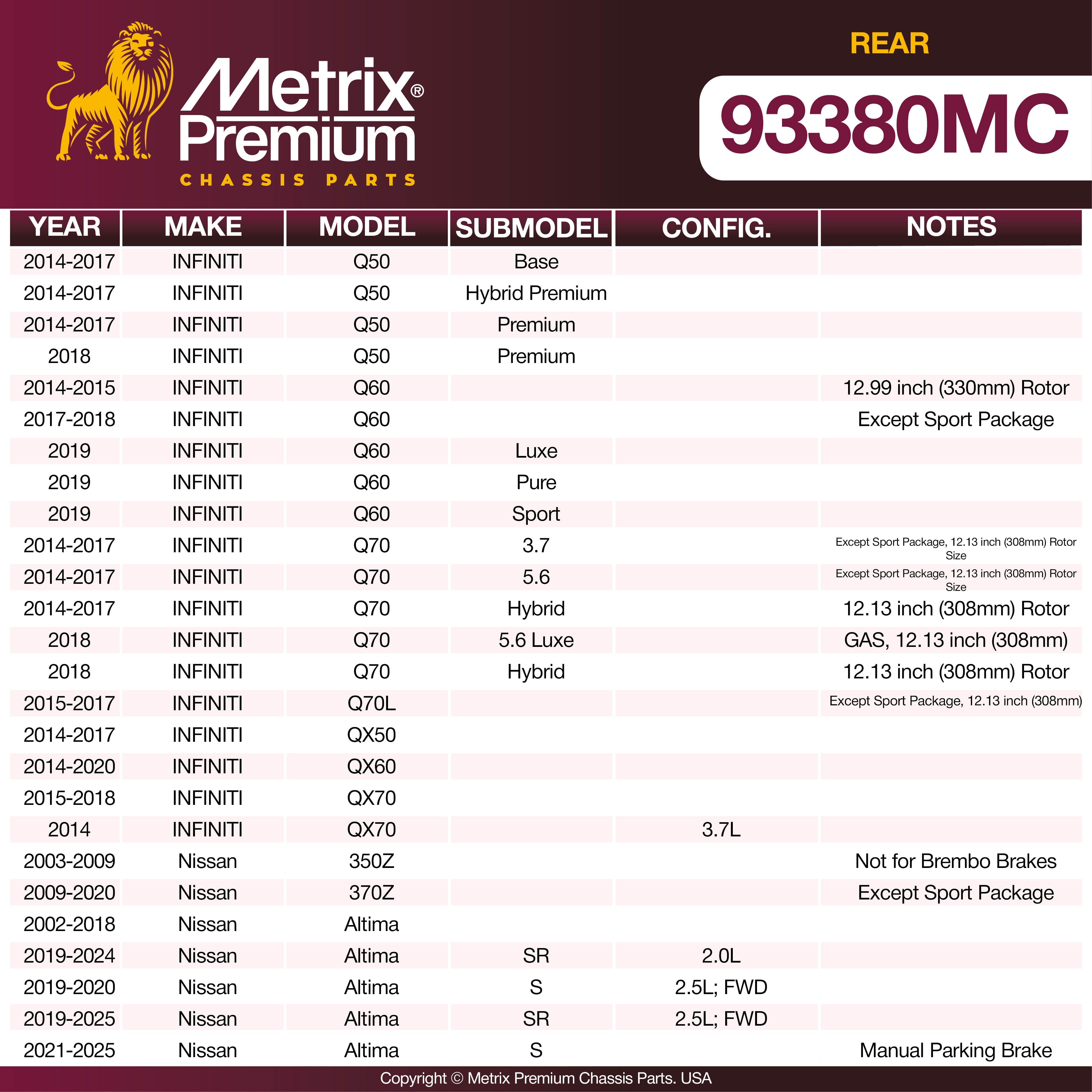 Metrix Premium Rear Disc Brake Pad Set 93380MC aftermarket car parts