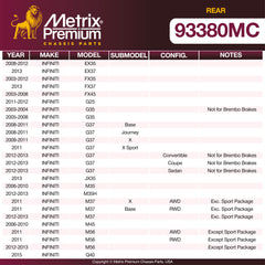 Metrix Premium Rear Disc Brake Pad Set 93380MC OEM fit spare parts
