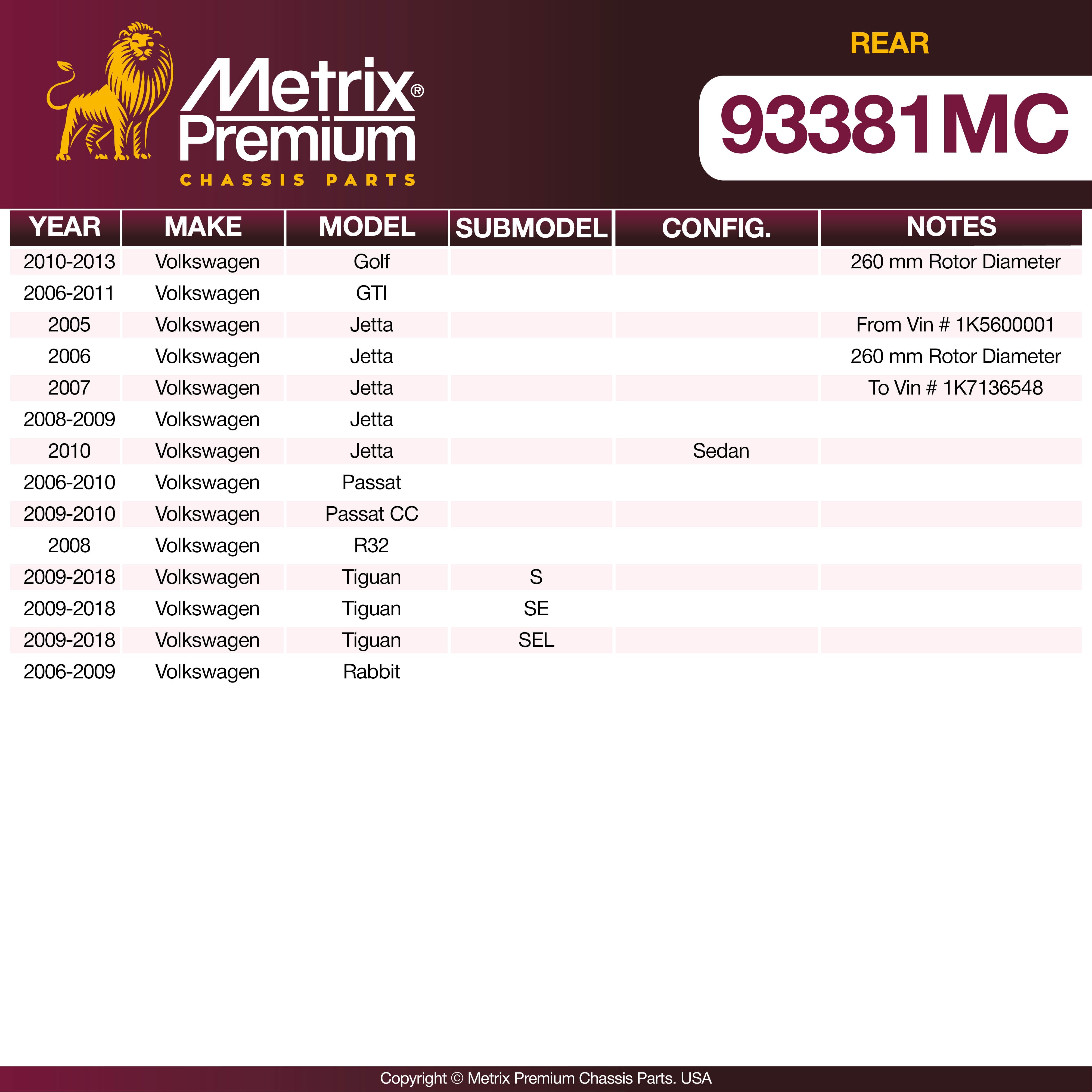 Metrix Premium Rear Disc Brake Pad Set 93381MC aftermarket car parts