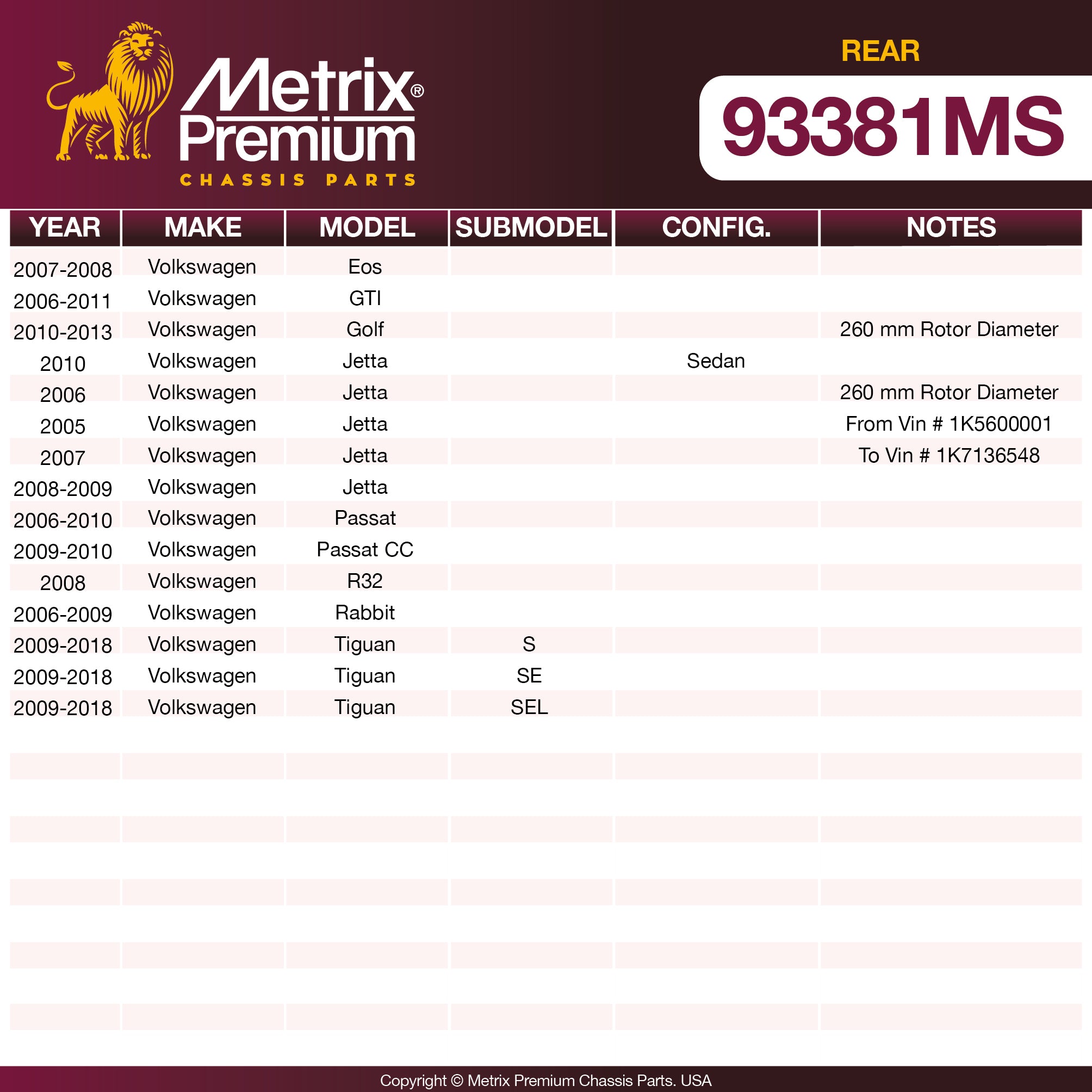 Metrix Premium Rear Disc Brake Pad Set 93381MS aftermarket car parts