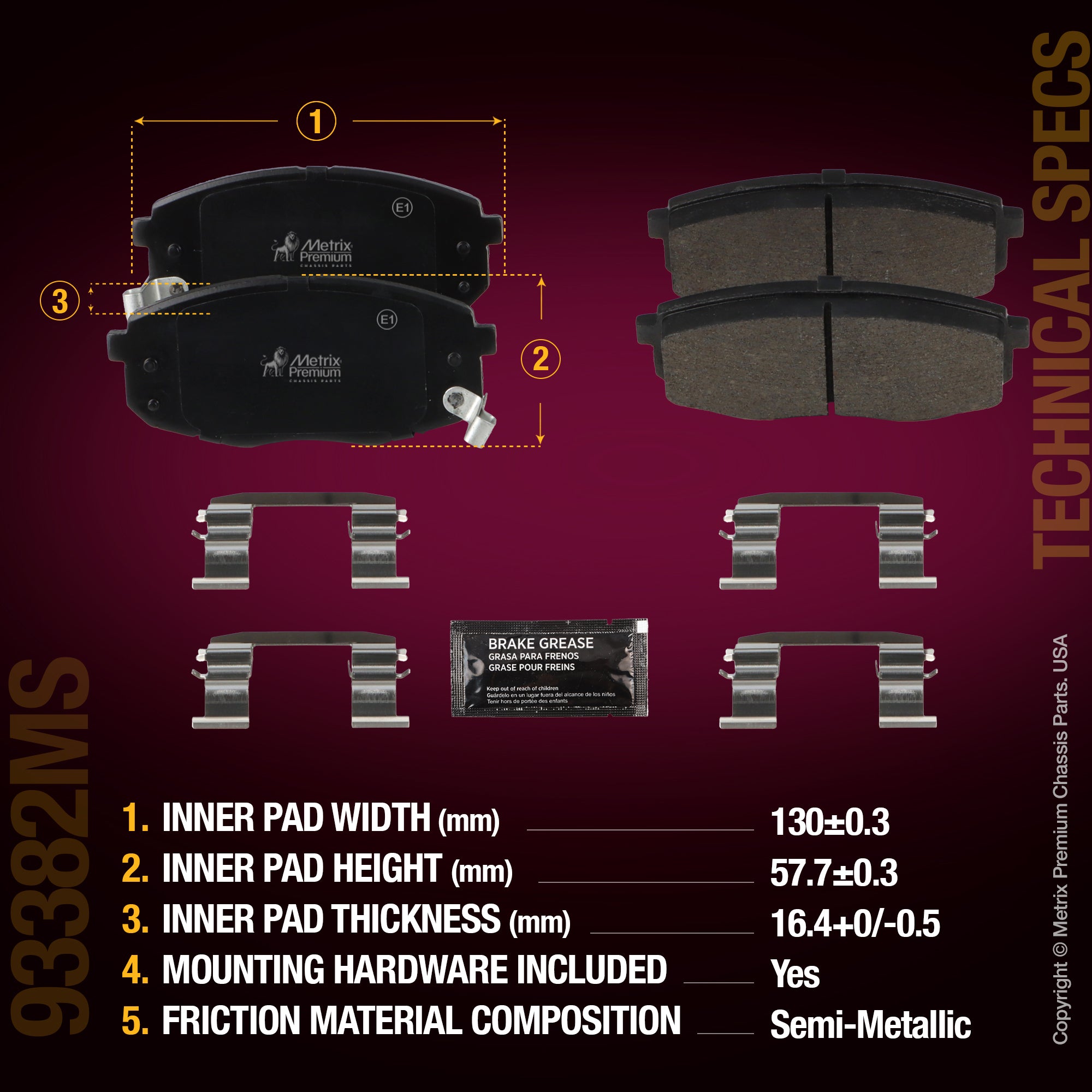 Metrix Premium Chassis Parts Front Disc Brake Pad Set 93382MS aftermarket car parts