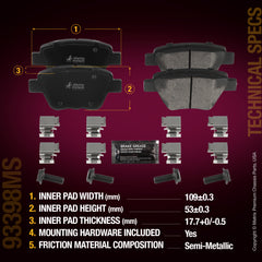 Metrix Premium Chassis Parts Rear Disc Brake Pad Set 93398MS aftermarket car parts