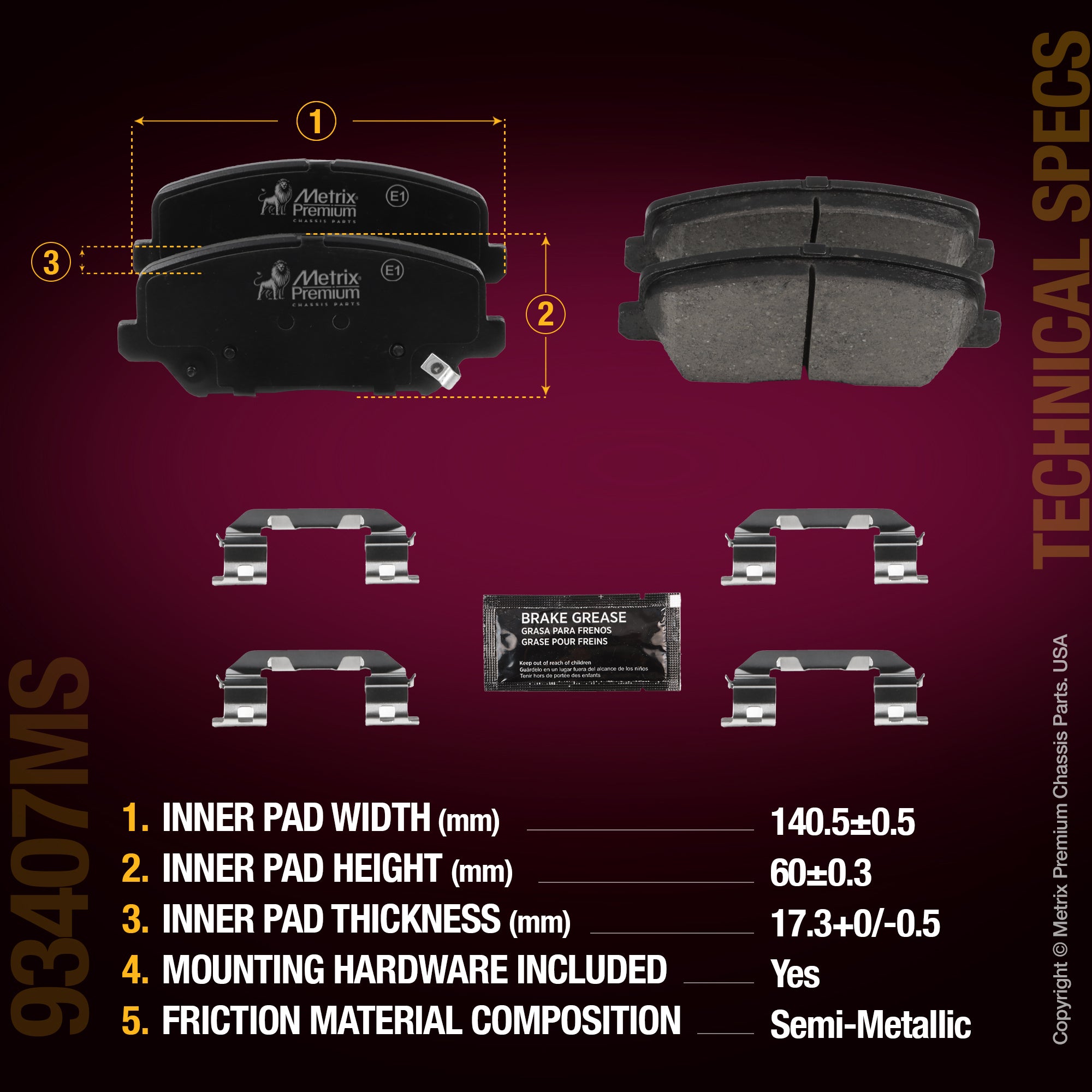 Metrix Premium Chassis Parts Front Disc Brake Pad Set 93407MS aftermarket car parts
