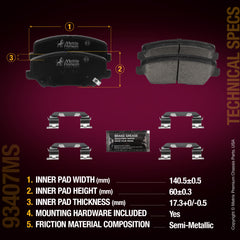 Metrix Premium Chassis Parts Front Disc Brake Pad Set 93407MS aftermarket car parts