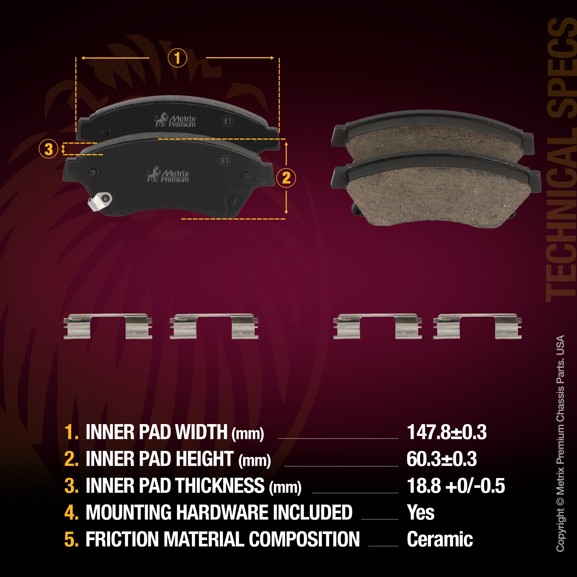 Metrix Premium Front Ceramic Disc Brake Pad Set 93408MC OEM fit spare parts
