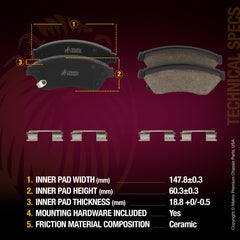 Metrix Premium Front Ceramic Disc Brake Pad Set 93408MC OEM fit spare parts
