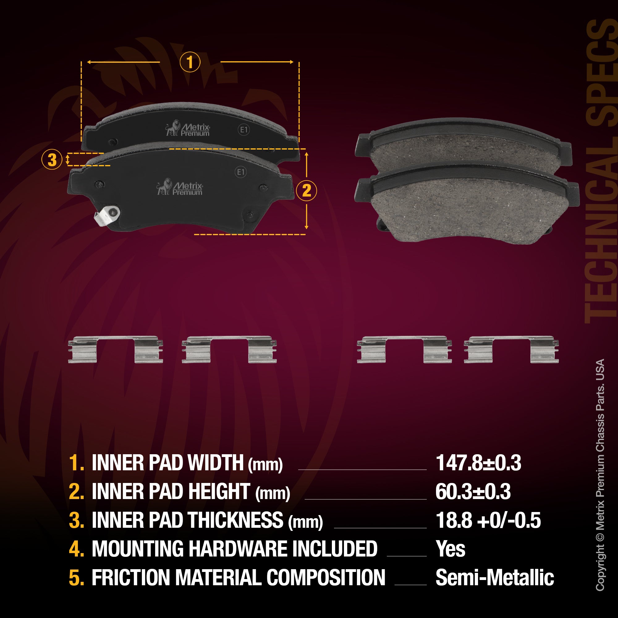 Metrix Premium Front Semi-Metallic Disc Brake Pad Set 93408MS OEM fit spare parts
