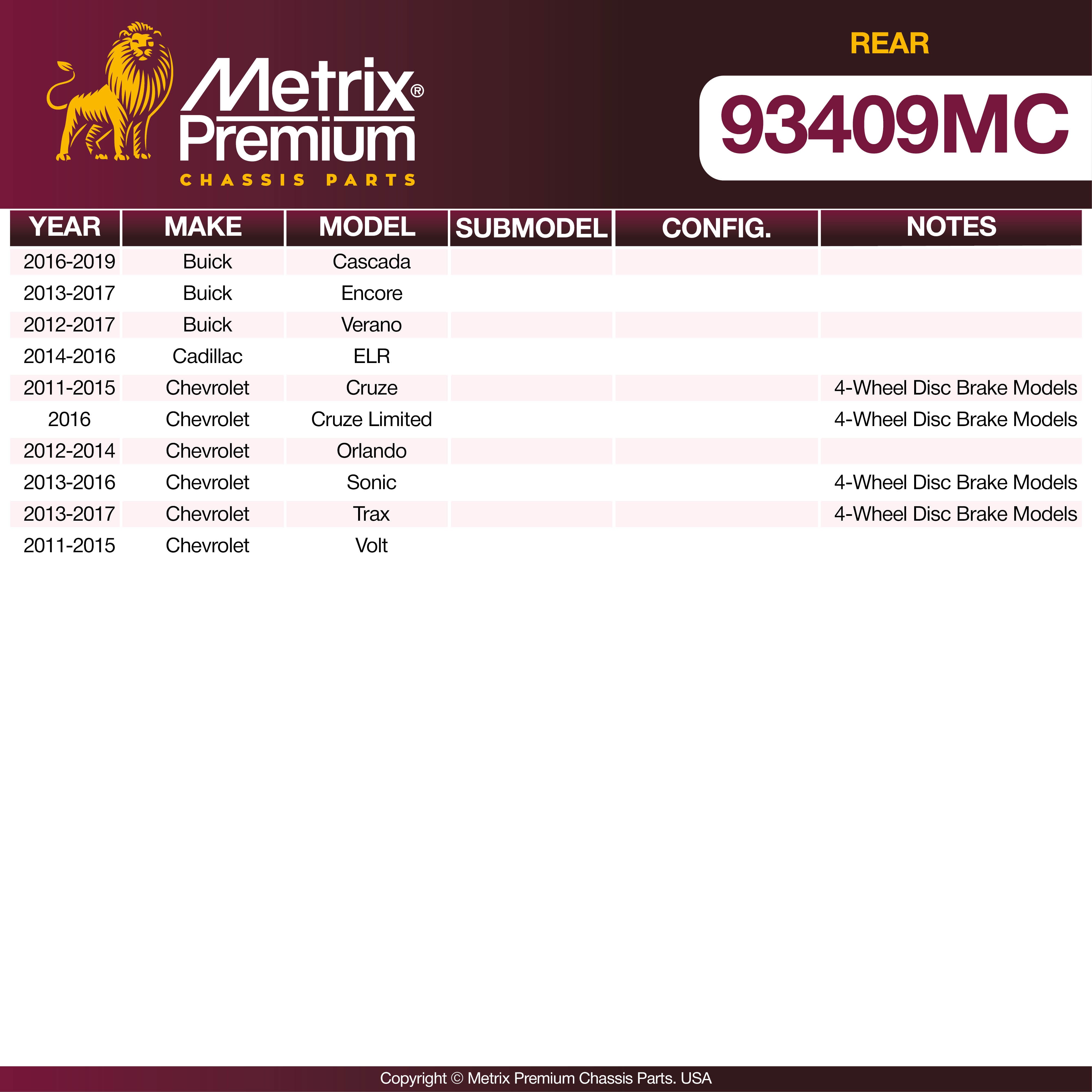 Metrix Premium Rear Disc Brake Pad Set 93409MC OEM fit spare parts