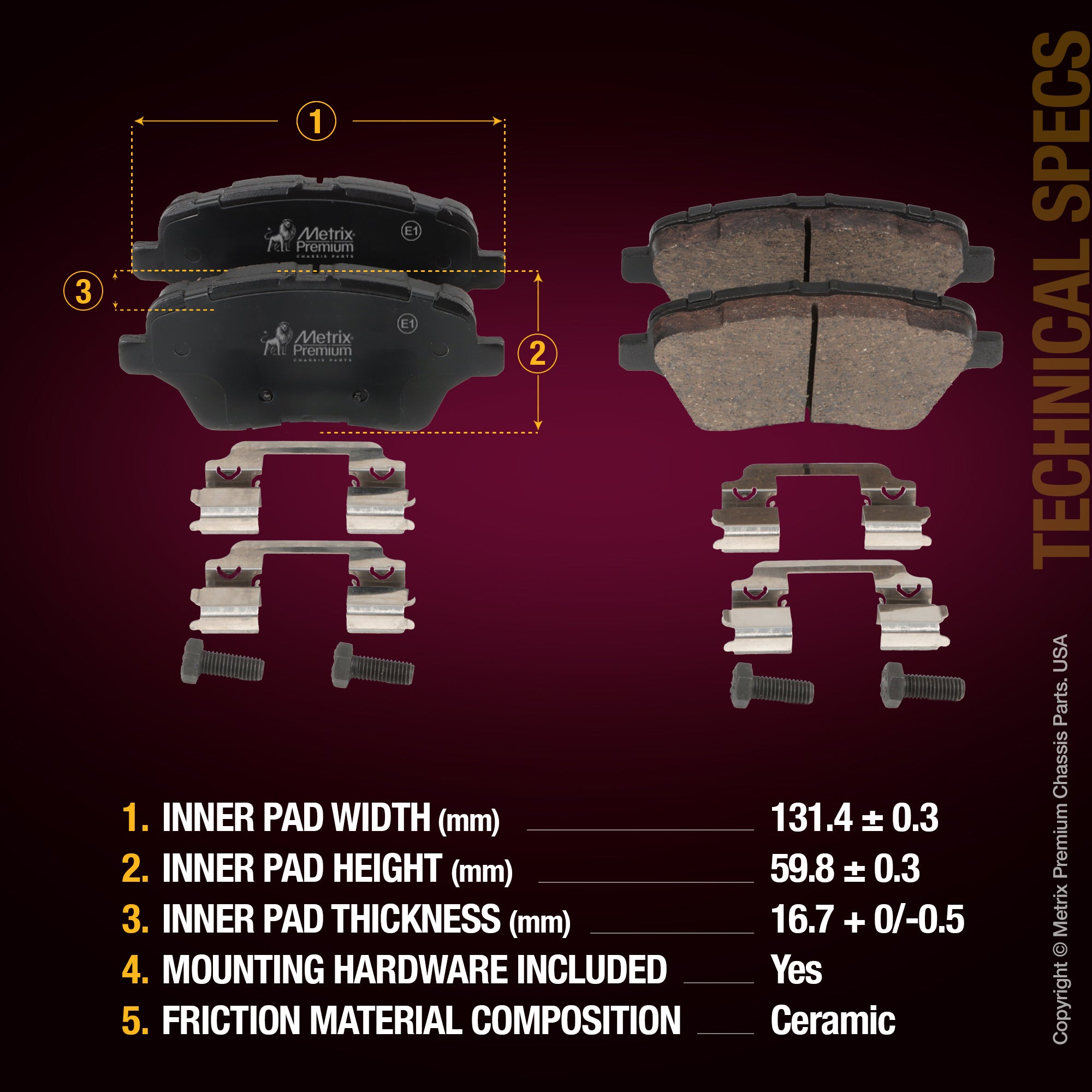 Metrix Premium Chassis Parts Front Disc Brake Pad Set 93411MC OEM fit auto parts