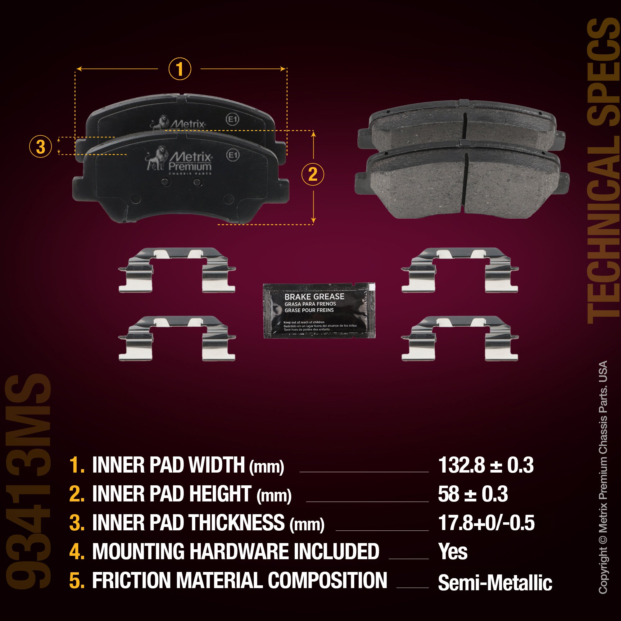 Metrix Premium Chassis Parts Front Disc Brake Pad Set 93413MS aftermarket car parts