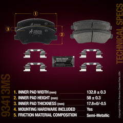 Metrix Premium Chassis Parts Front Disc Brake Pad Set 93413MS aftermarket car parts
