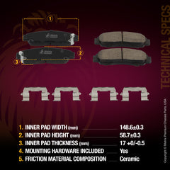 Metrix Premium 3 PC Front Ceramic Disc Brake Pad Set & Vented Brake Rotor Kit 96310MT Dimensions