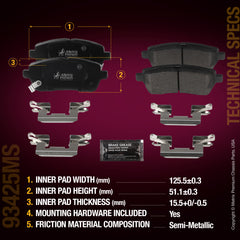 Metrix Premium Chassis Parts Front Disc Brake Pad Set 93425MS aftermarket car parts