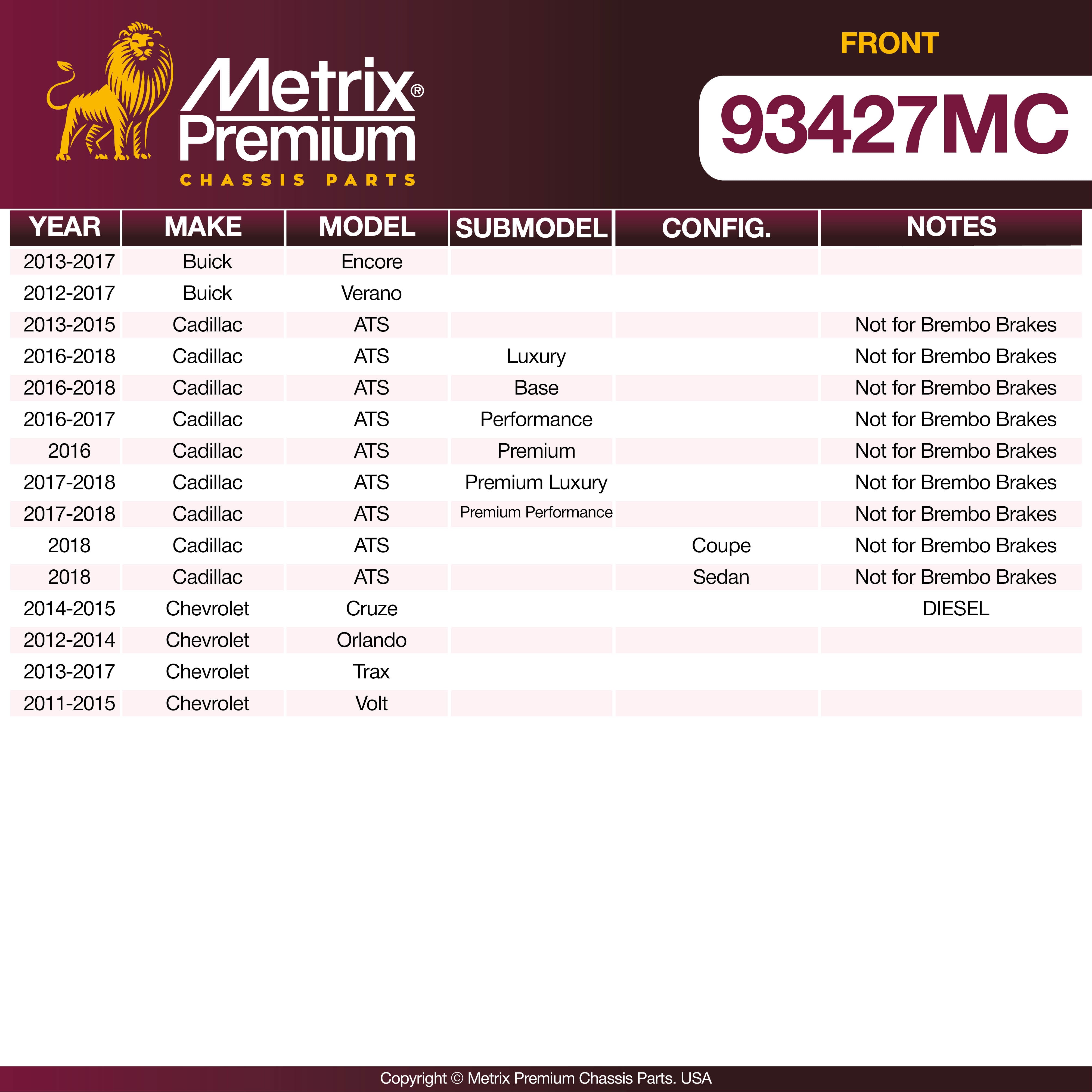 Metrix Premium Front Disc Brake Pad Set 93427MC OEM fit spare parts