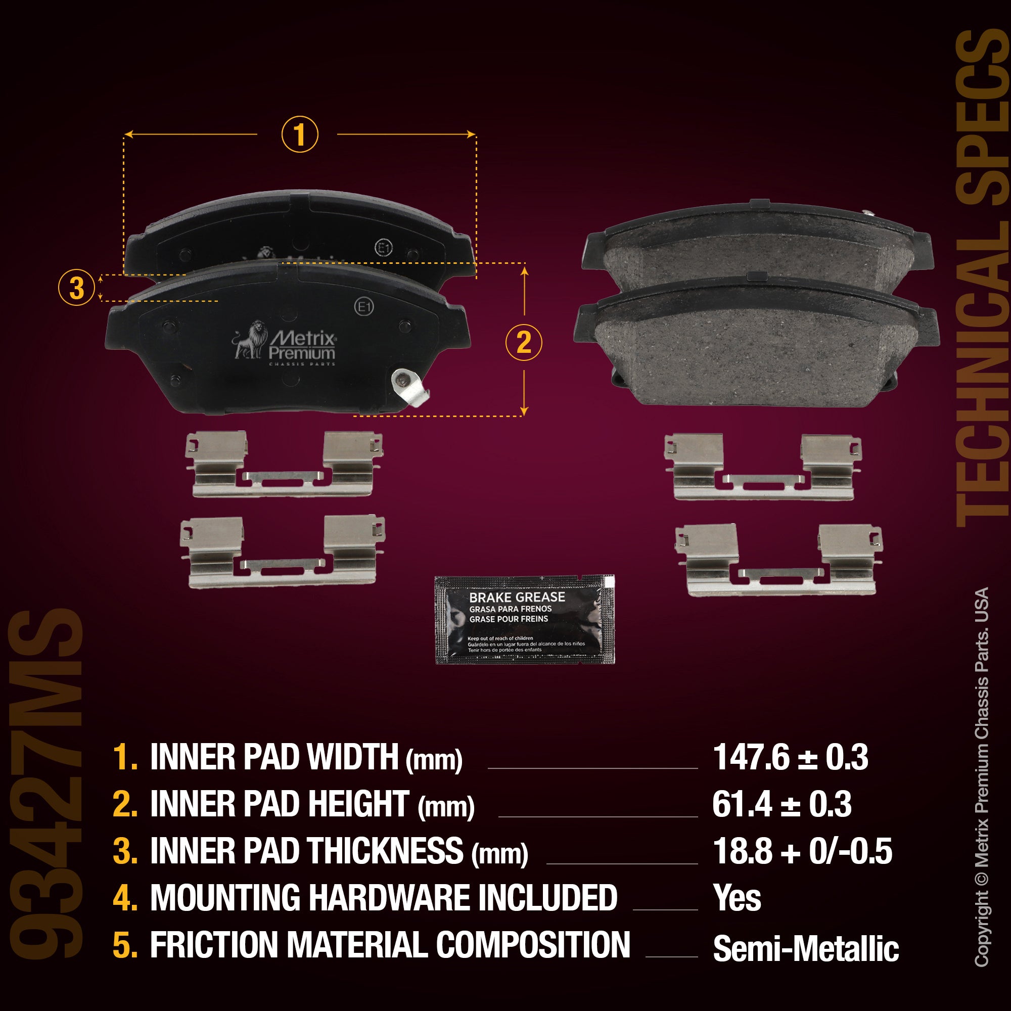 Metrix Premium Chassis Parts Front Disc Brake Pad Set 93427MS aftermarket car parts