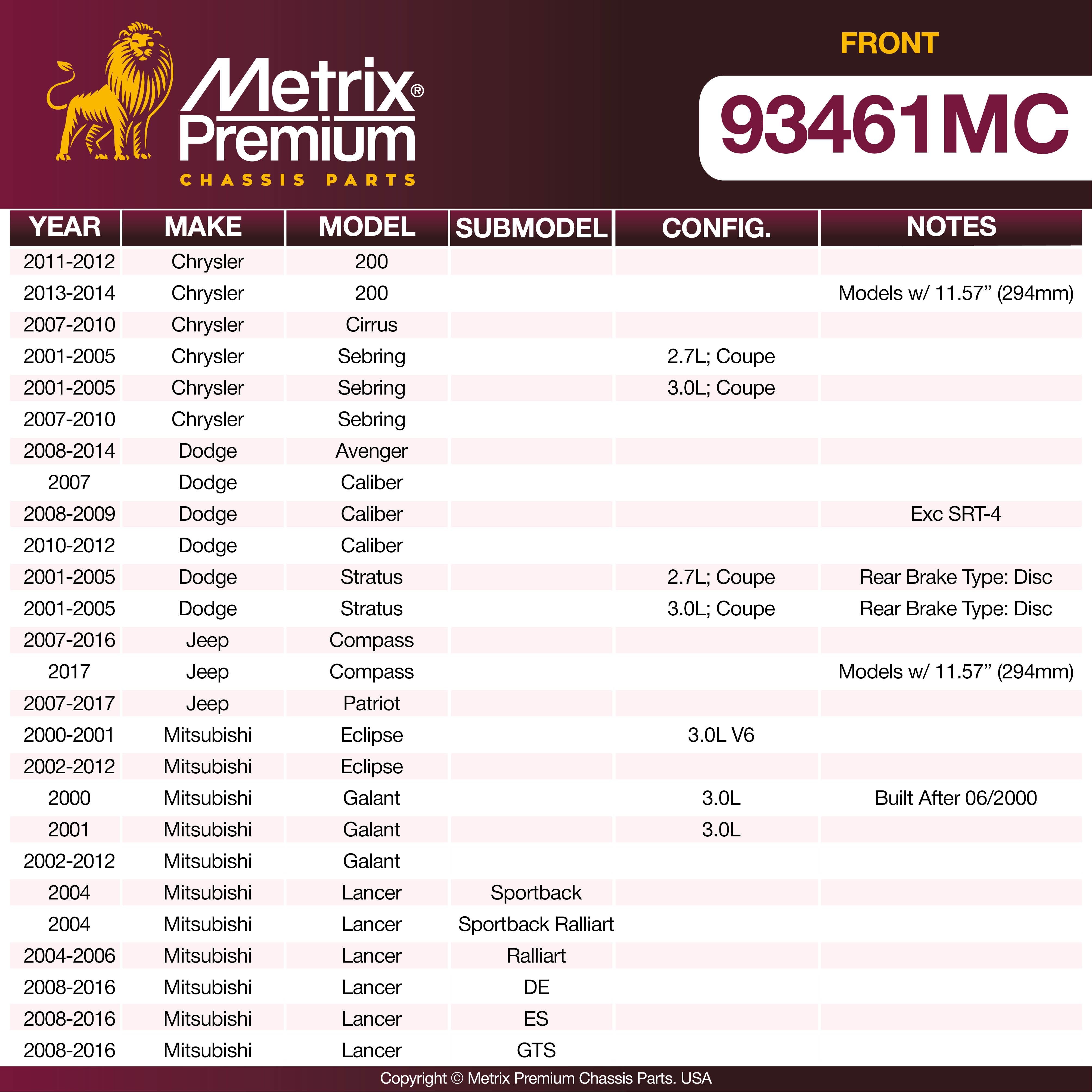 Metrix Premium Front Disc Brake Pad Set 93461MC OEM fit spare parts