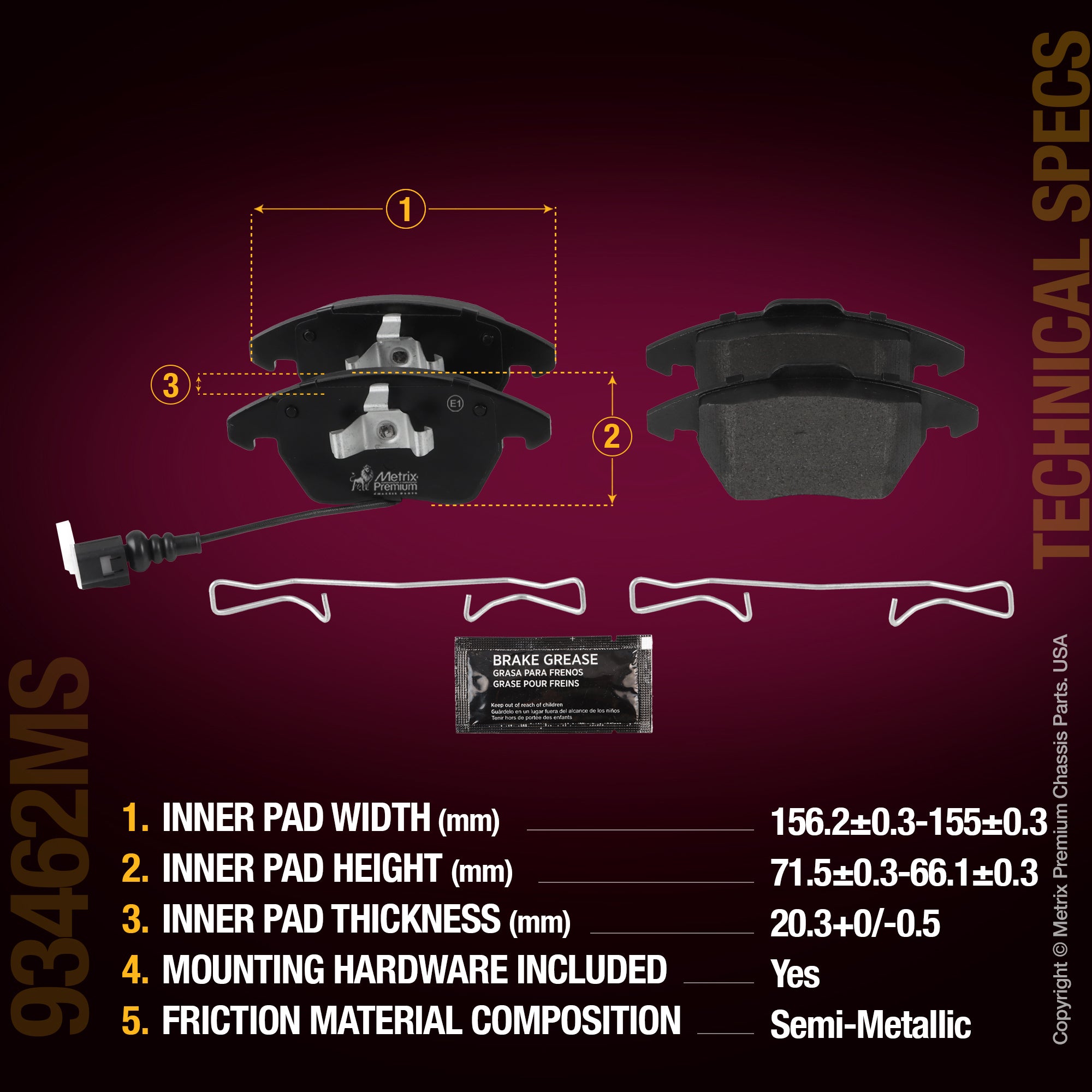 Metrix Premium Chassis Parts Front Disc Brake Pad Set 93462MS aftermarket car parts