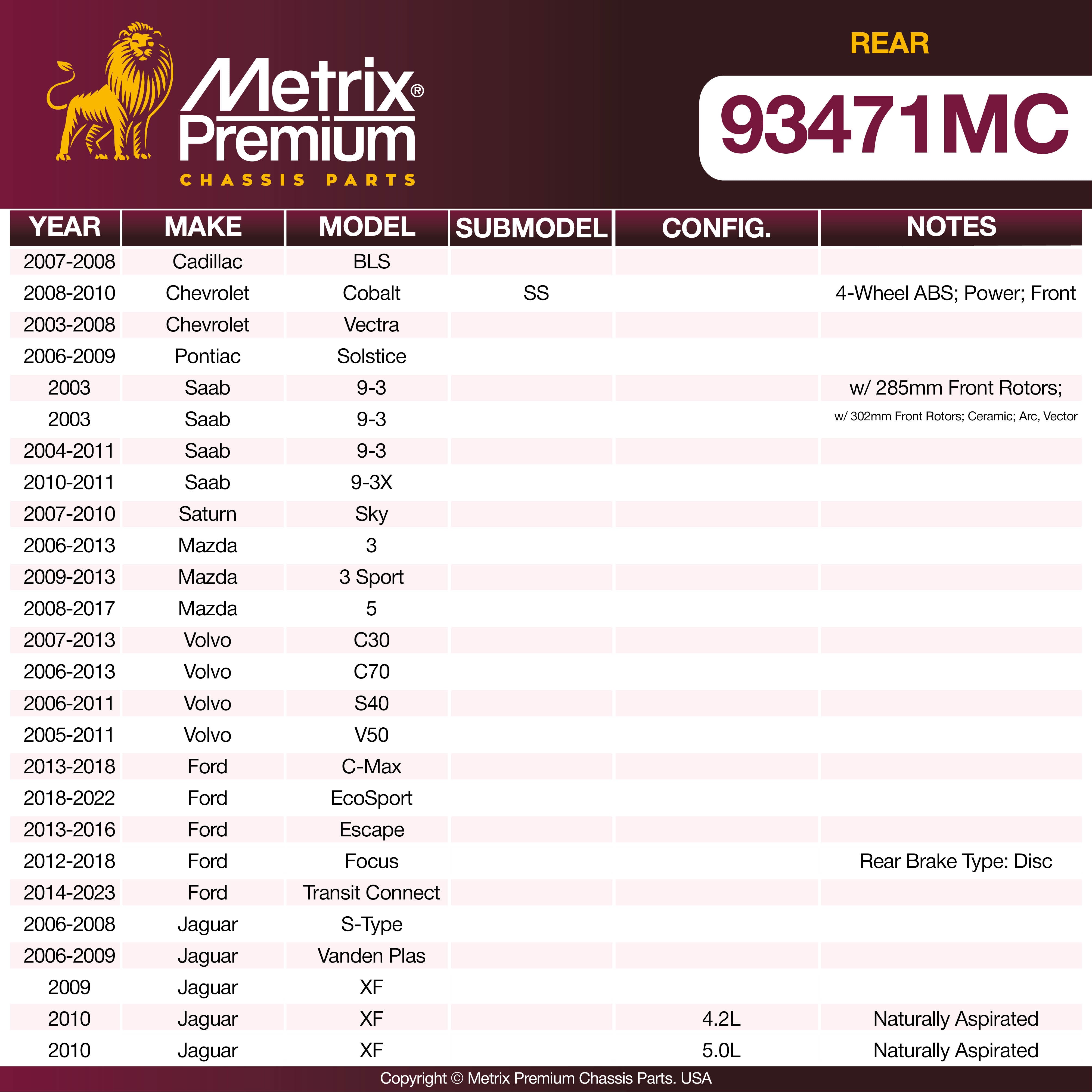 Metrix Premium Rear Disc Brake Pad Set 93471MC OEM fit spare parts