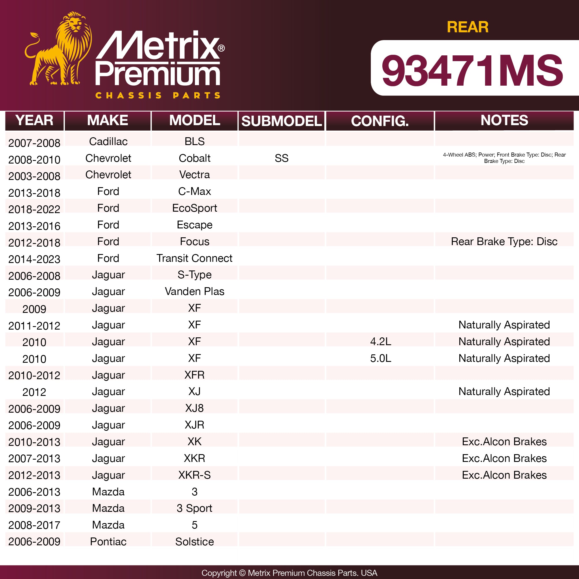 Metrix Premium Rear Disc Brake Pad Set 93471MS OEM fit spare parts