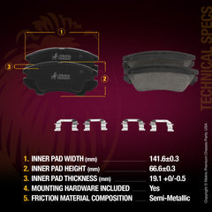 WHAT'S IN THE KIT: 1x Front Semi-Metallic Brake Pad Set D1404-D1745, 1x Rear Semi-Metallic Brake Pad Set D1430
