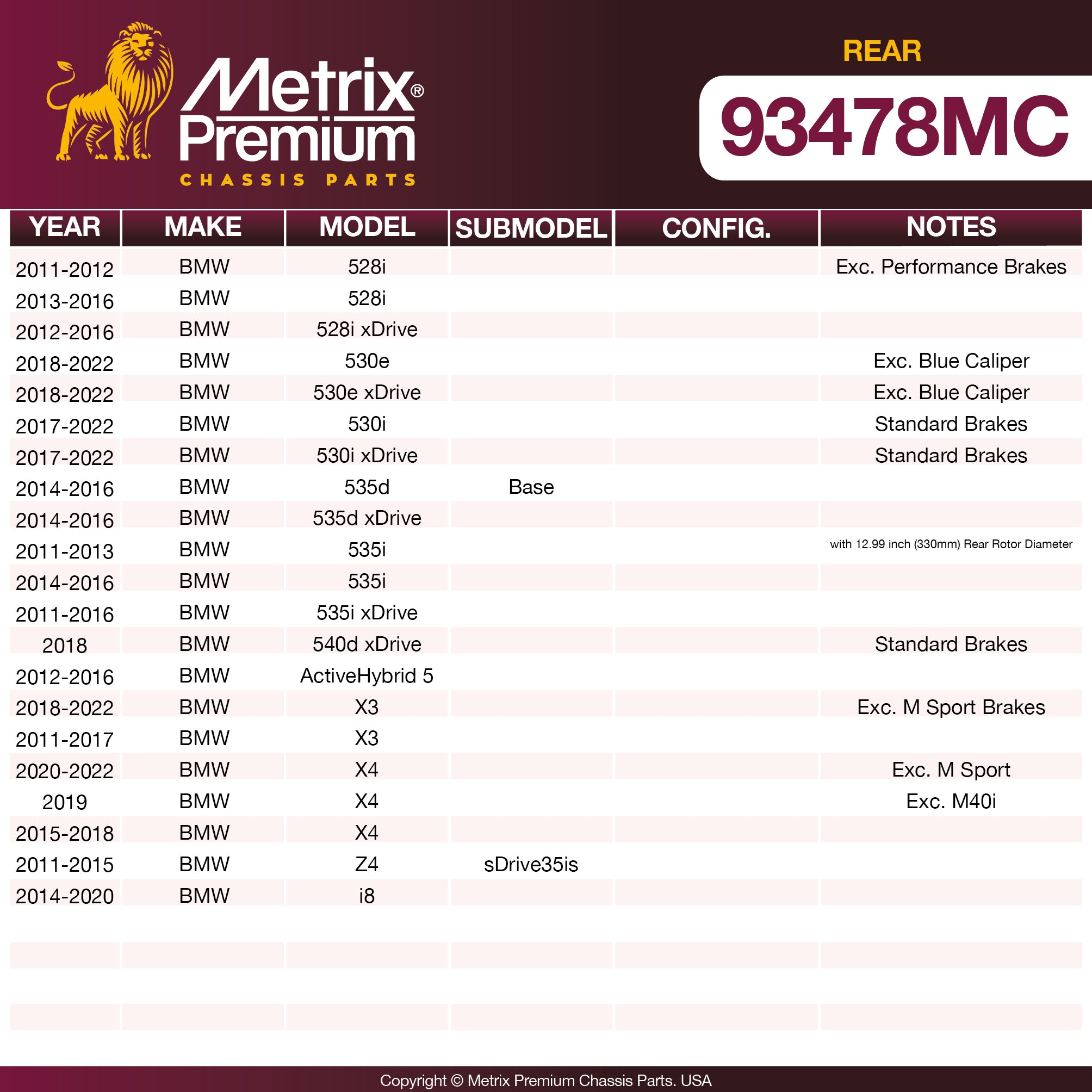 Metrix Premium Rear Disc Brake Pad Set 93478MC OEM fit spare parts