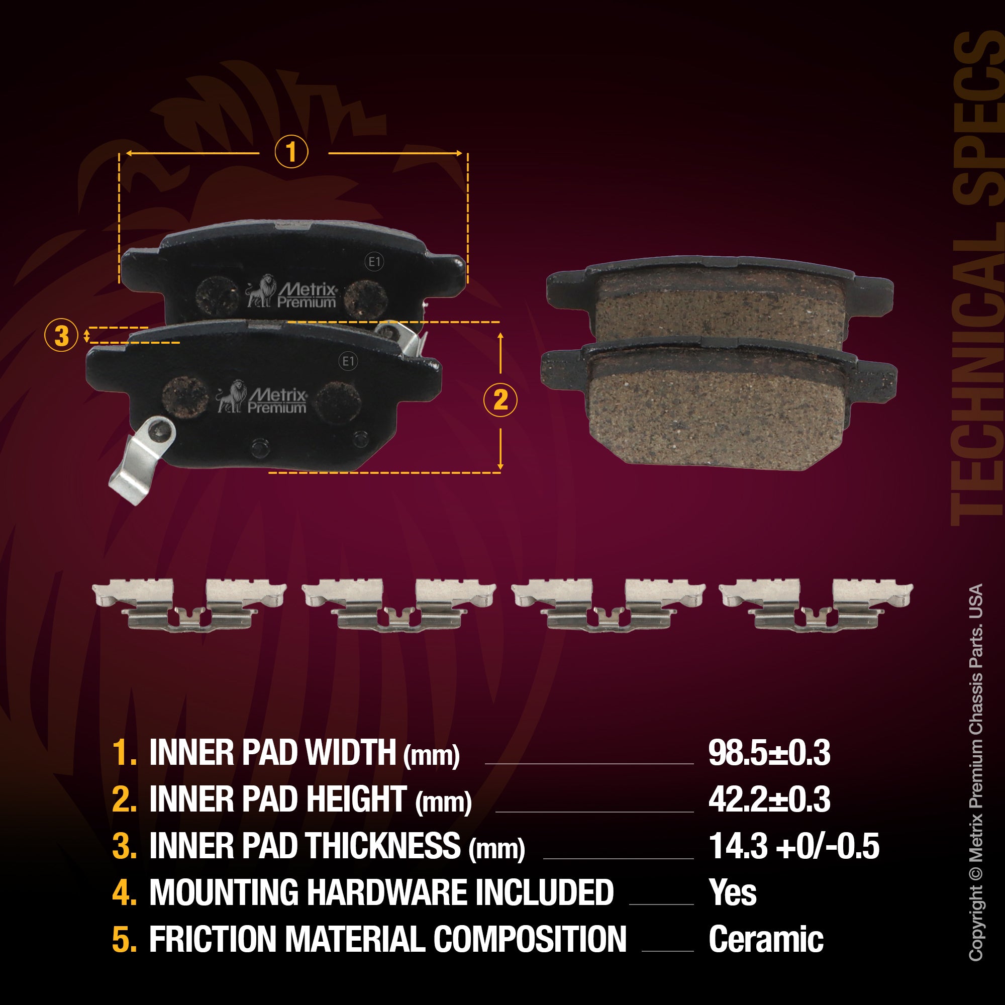 Metrix Premium Rear Ceramic Disc Brake Pad Set 93479MC OEM fit spare parts