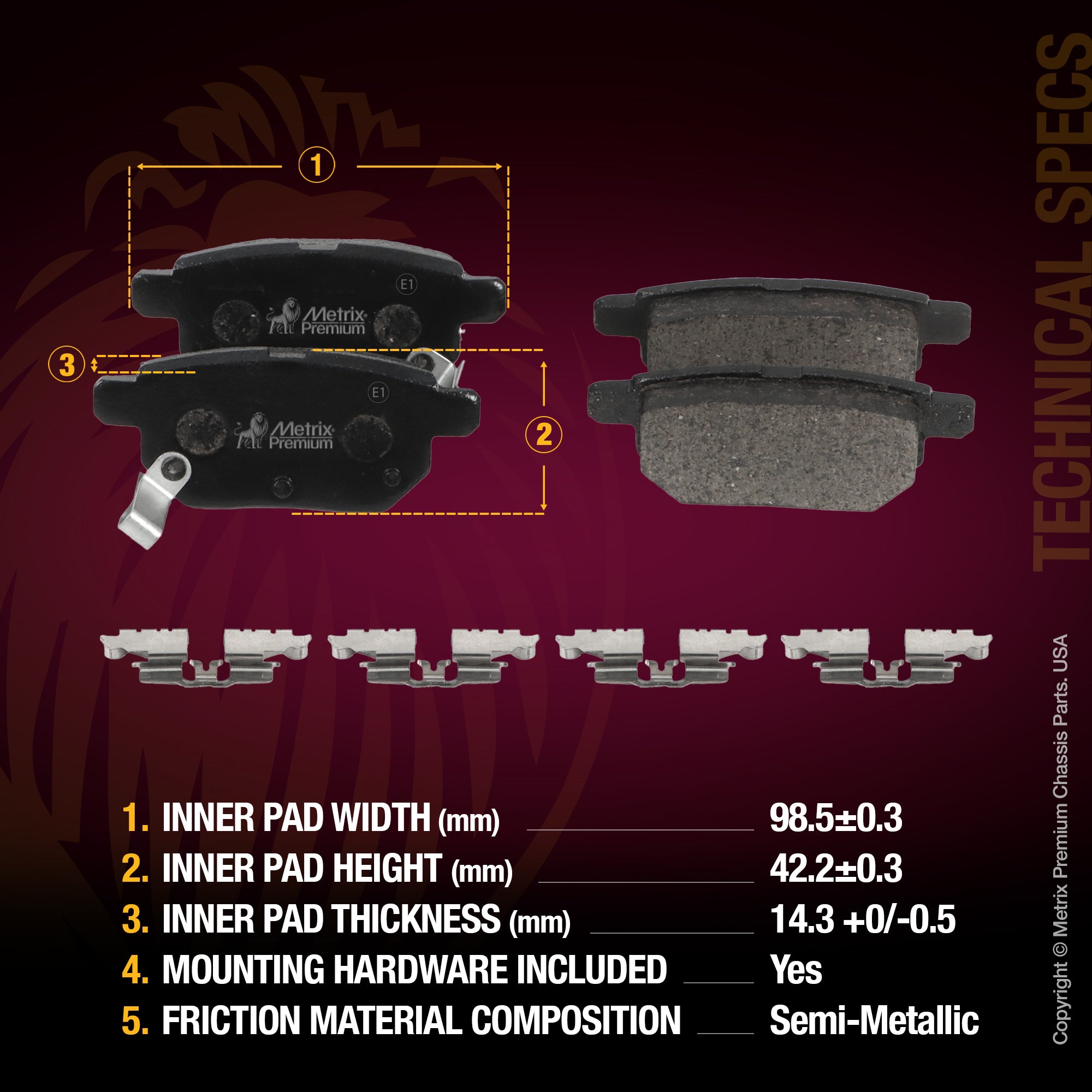Metrix Premium Rear Semi-Metallic Disc Brake Pad Set 93479MS OEM fit spare parts